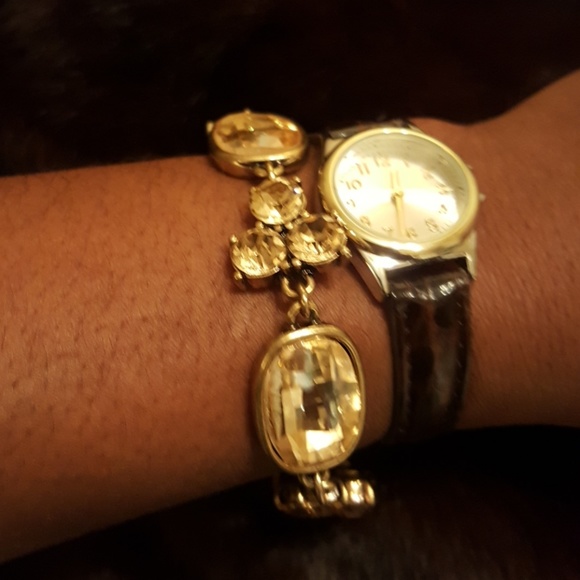 SOLD Vintage Champagne CZ Gold Bracelet - Picture 2 of 3